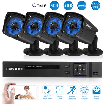

OWSOO AHD 8CH CCTV System 1080N 1500TVL Surveillance AHD DVR KIT 4PCS Outdoor 720P Infrared Security Camera System Night Vision