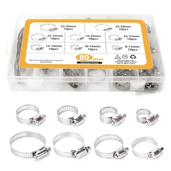 80 Pieces Adjustable 5/16-1-23/32 inch Range Worm Gear Hose Clamps Assortment Kit, 8 Size,One Dual-purpose Screwdriver Include
80 Pieces Adjustable 5/16-1-23/32 inch Range Worm Gear Hose Clamps Assortment Kit, 8 Size,One Dual-purpose Screwdriver Include