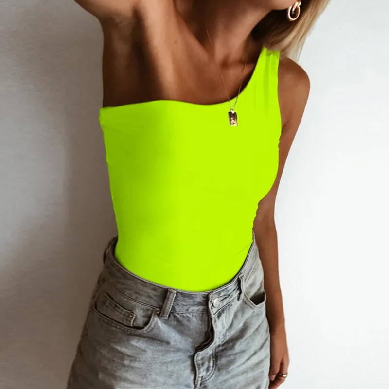 Neon Green Bodysuit One Shoulder Women Sleeveless Sexy One Piece Streetwear Rompers Party Clothes Body Skinny Bodysuits S73
Neon Green Bodysuit One Shoulder Women Sleeveless Sexy One Piece Streetwear Rompers Party Clothes Body Skinny Bodysuits S73