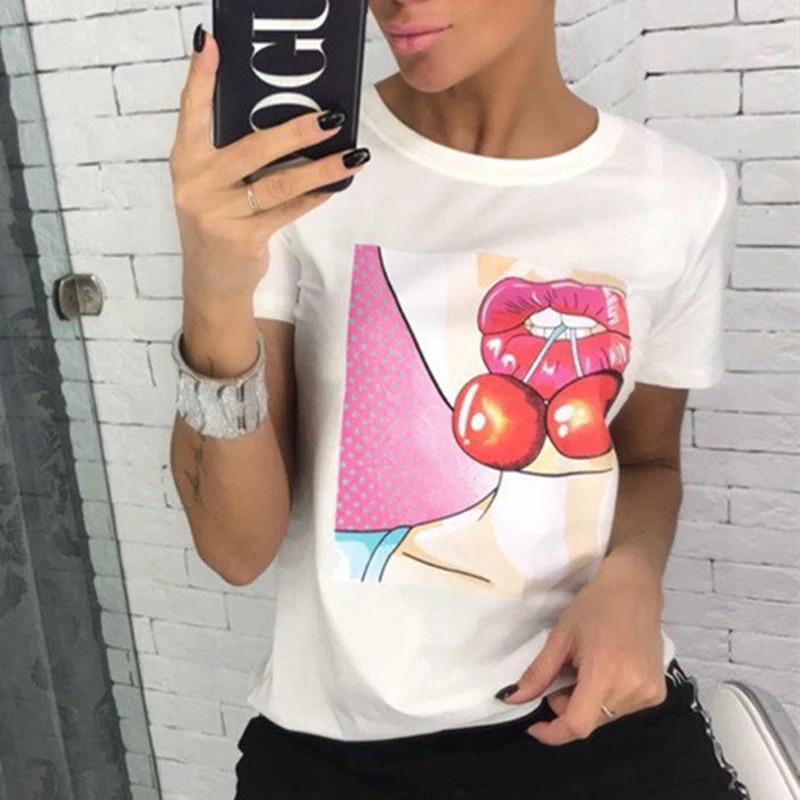 Momoluna Female T-shirts Summer Short Sleeve Cherry lips Print Women O-Neck Tight Tops Tees Tee T Shirt
Momoluna Female T-shirts Summer Short Sleeve Cherry lips Print Women O-Neck Tight Tops Tees Tee T Shirt