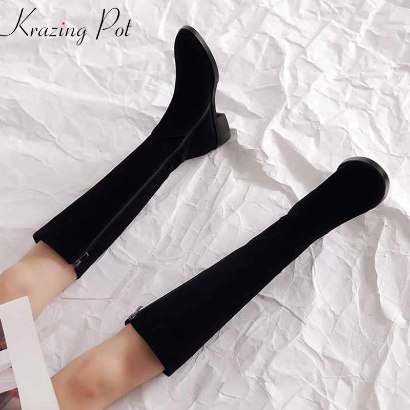 Krazing Pot winter cow suede high street fashion round toe high quality nude decoration full grain leather knee-high boots L8f9
Krazing Pot winter cow suede high street fashion round toe high quality nude decoration full grain leather knee-high boots L8f9