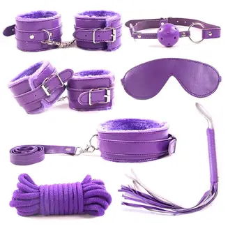 

7pcs Bdsm Games Couples Sex Leather Handcuffs Collar Ankle Cuffs Mask Mouth Gag Ball Whip Rope Bondage Restraints Black Red Pink