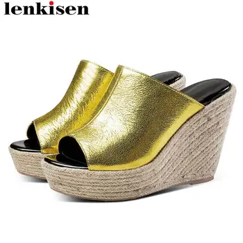 Lenkisen European designer wedge platform straw decoration super high heels peep round toe cow leather increased daily shoes L22
Lenkisen European designer wedge platform straw decoration super high heels peep round toe cow leather increased daily shoes L22