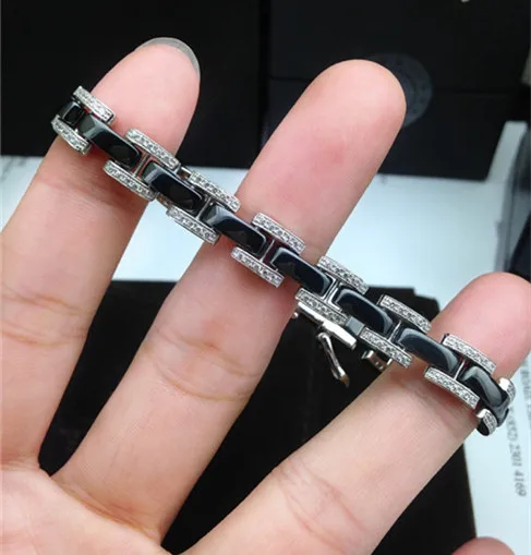 Brand Pure 925 Sterling Silver Jewelry For Women black ceramic Bracelets while zircon chain link Bracelet luxury brand Bangle 
Brand Pure 925 Sterling Silver Jewelry For Women black ceramic Bracelets while zircon chain link Bracelet luxury brand Bangle
