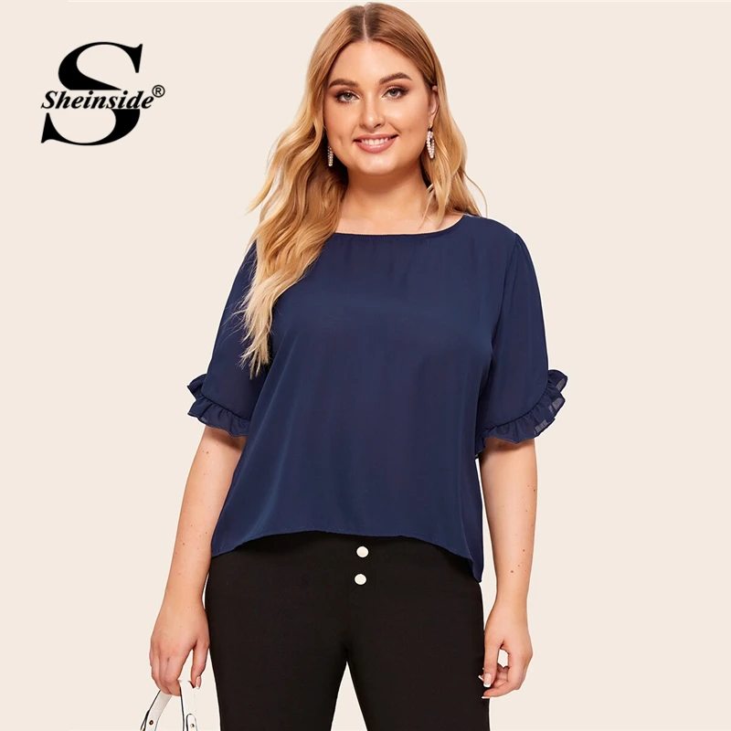 Sheinside Plus Size Navy Flounce Sleeve Chiffon Blouse Women 2019 Summer Short Sleeve Blouses Ladies Solid Minimalist Top
Sheinside Plus Size Navy Flounce Sleeve Chiffon Blouse Women 2019 Summer Short Sleeve Blouses Ladies Solid Minimalist Top