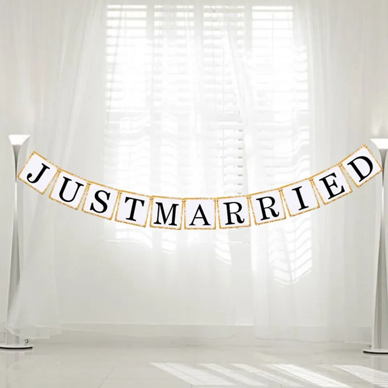 Just Married Party Accessories Bunting Garland Banner Wedding Car Decoration Photo Booth Prop DIY Wedding Events Supplies Gifts