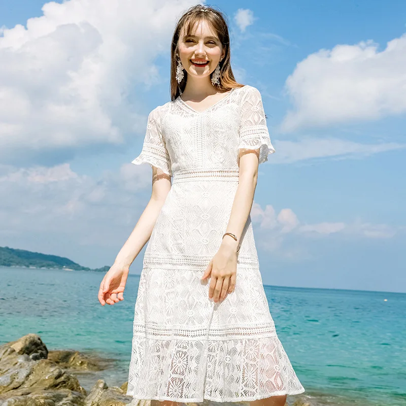 Wasteheart Summer White Women Dress Chiffon V Neck Holiday Sexy Lace Hollow Out Embroidery Dresses Beach Sundress Long Dress
Wasteheart Summer White Women Dress Chiffon V Neck Holiday Sexy Lace Hollow Out Embroidery Dresses Beach Sundress Long Dress