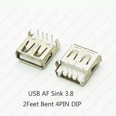 Фото 10 шт. гнездо USB 2 0 разъем для раковины 3 8 4P DIP 90 градусов изогнутые ножки крепление