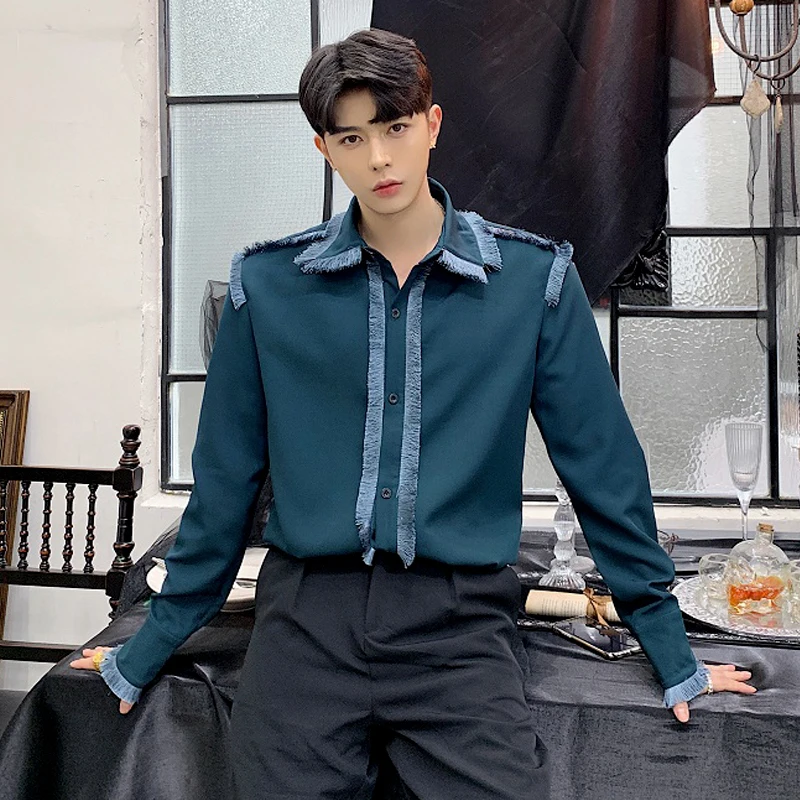 Men's Spring Autumn Fringe Shirt Fashion Blackish Green Tassels Shirts England Court Style Long Sleeve Loose Shirts Male Clothes
Men's Spring Autumn Fringe Shirt Fashion Blackish Green Tassels Shirts England Court Style Long Sleeve Loose Shirts Male Clothes