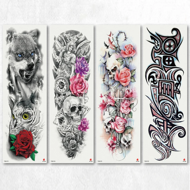 Большой рукав наклейка для татуировки Череп ангел роза лотос мужчин полный