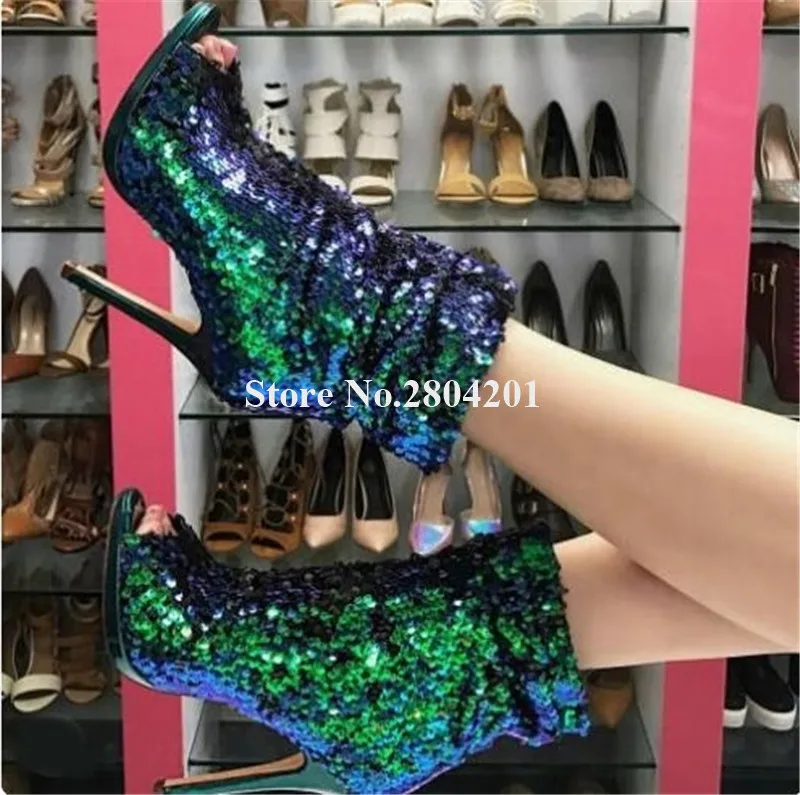Women Charming Bling Bling Peep Toe Sequined Stiletto Heel Short Gladiator Boots Blue Gold Slip-on High Heel Ankle Booties
Women Charming Bling Bling Peep Toe Sequined Stiletto Heel Short Gladiator Boots Blue Gold Slip-on High Heel Ankle Booties