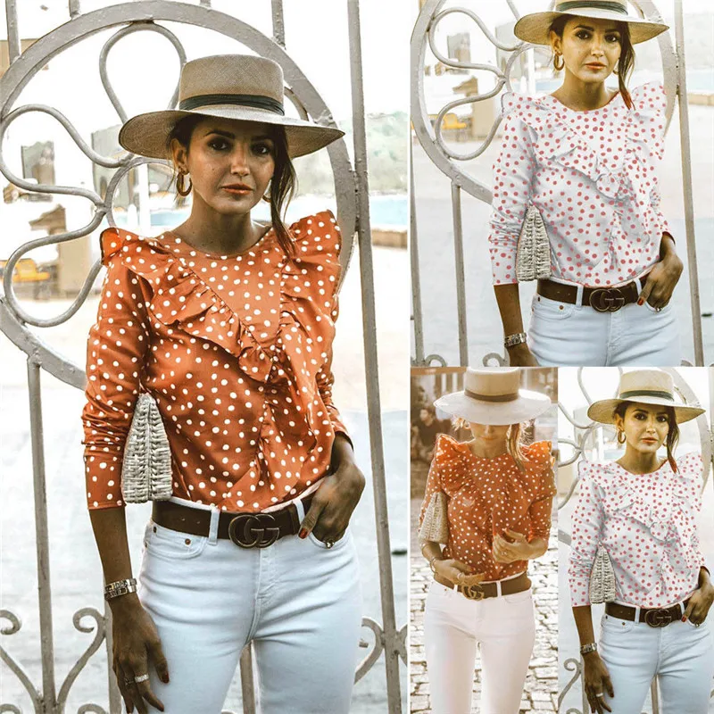 Spring Autumn Blouse 2018 New Round Neck Ruffle Woman Top Long Sleeve Dot Print Blouse Women Shirts Ladies Casual Office Blouse
Spring Autumn Blouse 2018 New Round Neck Ruffle Woman Top Long Sleeve Dot Print Blouse Women Shirts Ladies Casual Office Blouse