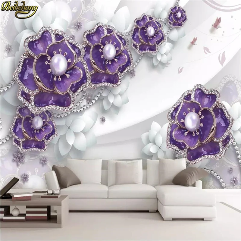 

beibehang custom photo Mural wallpapers for living room Embossed purple flowers floral wallpaper 3D murals wall paper background