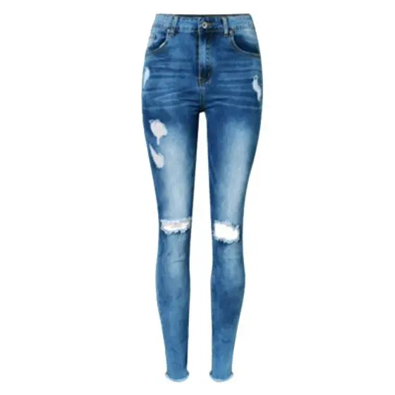 New high waist hole jeans ladies scratch belt skinny women heel bleach fashion denim pants | Женская одежда