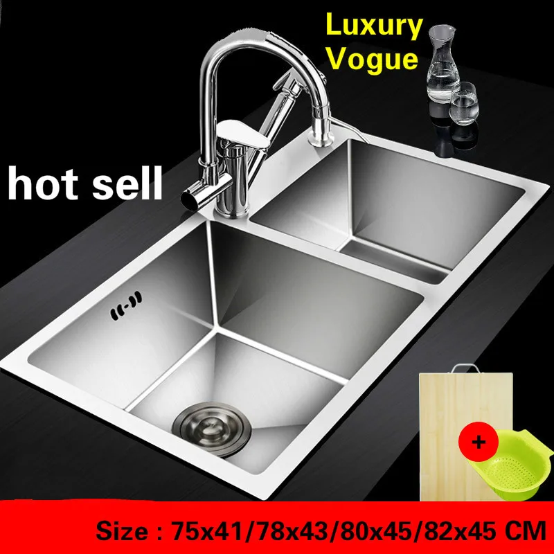 

Free shipping Standard individuality manual sink double groove food grade 304 stainless steel hot sell 75x41/78x43/80x45/82x45CM