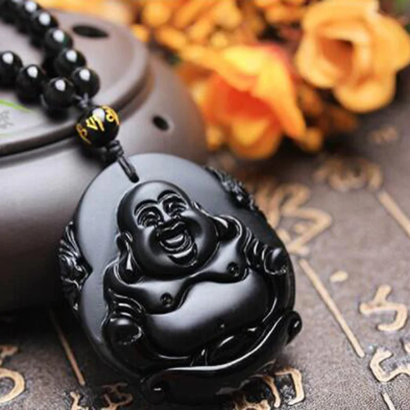 High Quality Fine jewelry Chinese Natural Black obsidian necklace Carved Buddha Maitreya lucky Pendant for women men gift
High Quality Fine jewelry Chinese Natural Black obsidian necklace Carved Buddha Maitreya lucky Pendant for women men gift