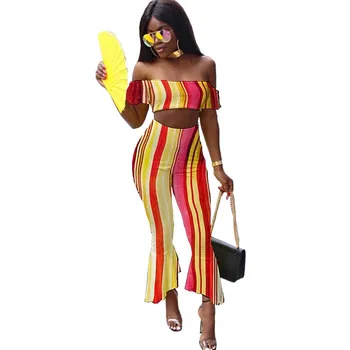 Sexy Two Piece Set Women 2018 New Summer Striped Off The Shoulder Crop Top and Flare Pants Suits Club Wear Party 2 Piece Outfits
Sexy Two Piece Set Women 2018 New Summer Striped Off The Shoulder Crop Top and Flare Pants Suits Club Wear Party 2 Piece Outfits