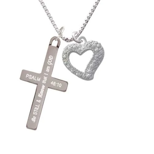Textured Open Heart - Be Still and Know - Cross Necklace (1)