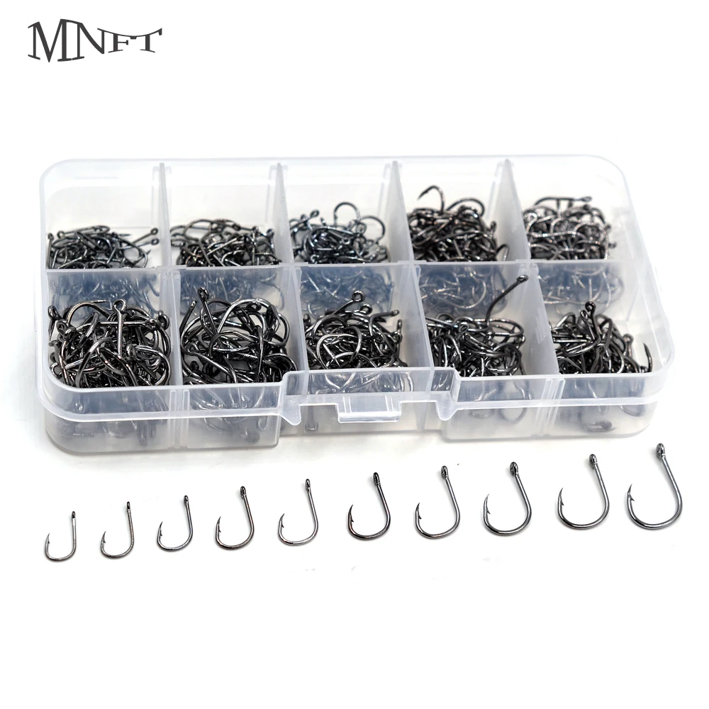 

MNFT 500Pcs Mixed Size Fishing Hook # 3~12 Carbon Steel Carp Fishhook Jig Barbed With Hole Golden Black Electroplated Fishhooks