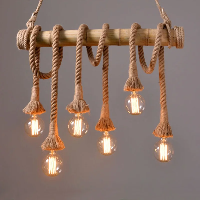 Industry Retro Loft Chandelier Hemp Rope Droplight Restaurant Living Room Clothing Store Bar Cafe Bamboo Pendant Lamp Head light
Industry Retro Loft Chandelier Hemp Rope Droplight Restaurant Living Room Clothing Store Bar Cafe Bamboo Pendant Lamp Head light