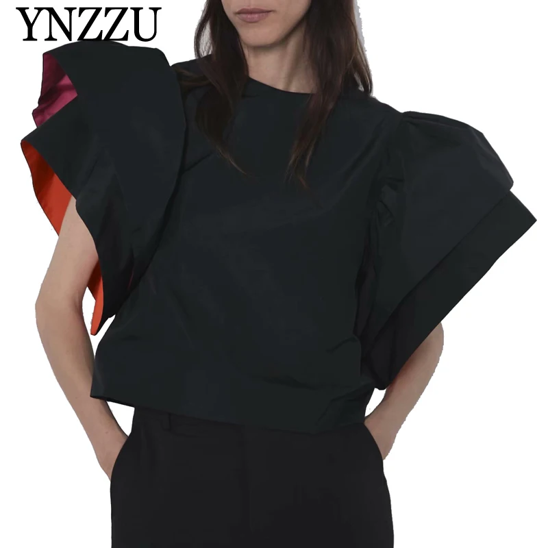 YNZZU 2019 Новое поступление 100% хлопок Женский Черный Топ короткий рукав свободный