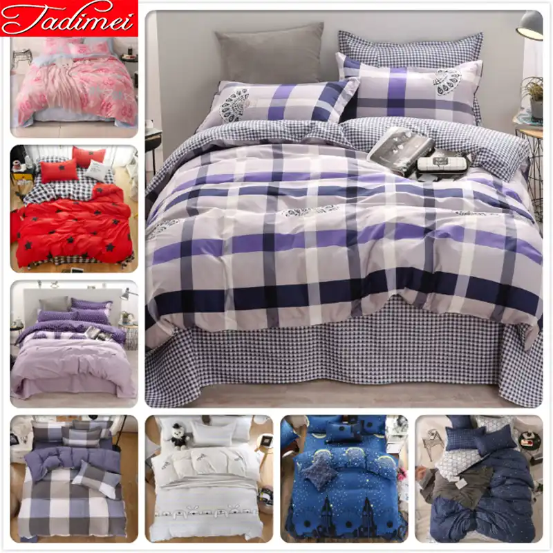 Grey Plaid Duvet Cover 3 4 Pcs Bedding Set Quilt Comforter Bag