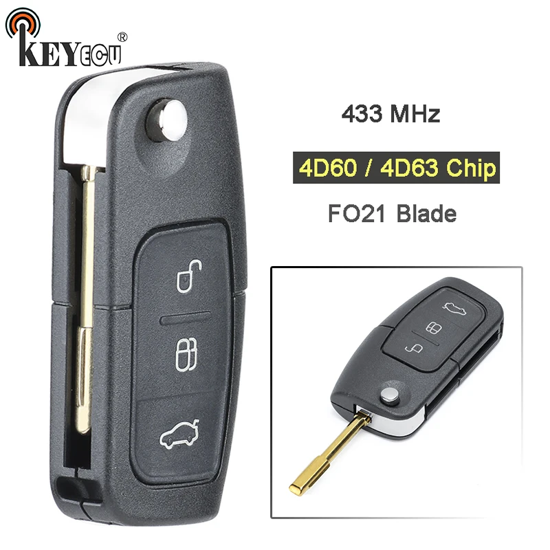 KEYECU Keyless Entry 433MHz 4D60/4D63 Chip Remote Car Key Fob 3 Button for Ford Focus Mondeo C-Max S-Max Galaxy Fiesta FO21
KEYECU Keyless Entry 433MHz 4D60/4D63 Chip Remote Car Key Fob 3 Button for Ford Focus Mondeo C-Max S-Max Galaxy Fiesta FO21