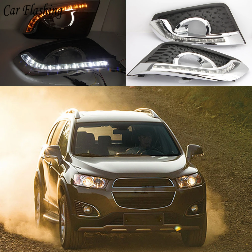 Car Flashing 2PCS DRL Daytime Running Light Daylight Fog Lamp Cover With Turn Signal For Chevrolet Chevy Captiva 2014 2015 2016
Car Flashing 2PCS DRL Daytime Running Light Daylight Fog Lamp Cover With Turn Signal For Chevrolet Chevy Captiva 2014 2015 2016