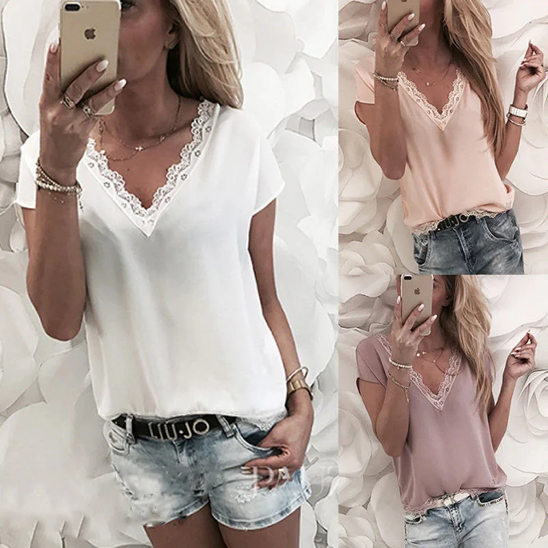 2019 New Fashion Women Clothing Short Sleeve V Neck Solid T-Shirts Ladies Summer Casual Chiffon Loose Tops T Shirts
2019 New Fashion Women Clothing Short Sleeve V Neck Solid T-Shirts Ladies Summer Casual Chiffon Loose Tops T Shirts