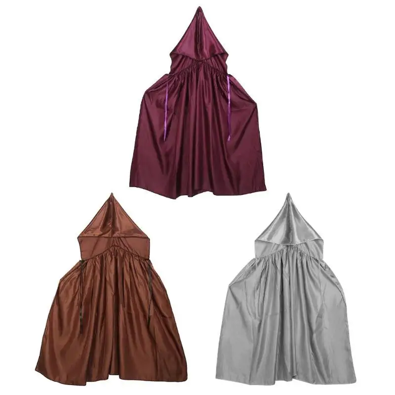 Kids Girls Boys Hooded Velvet Cape Cloak Halloween Fancy Dress Robe Costume SML