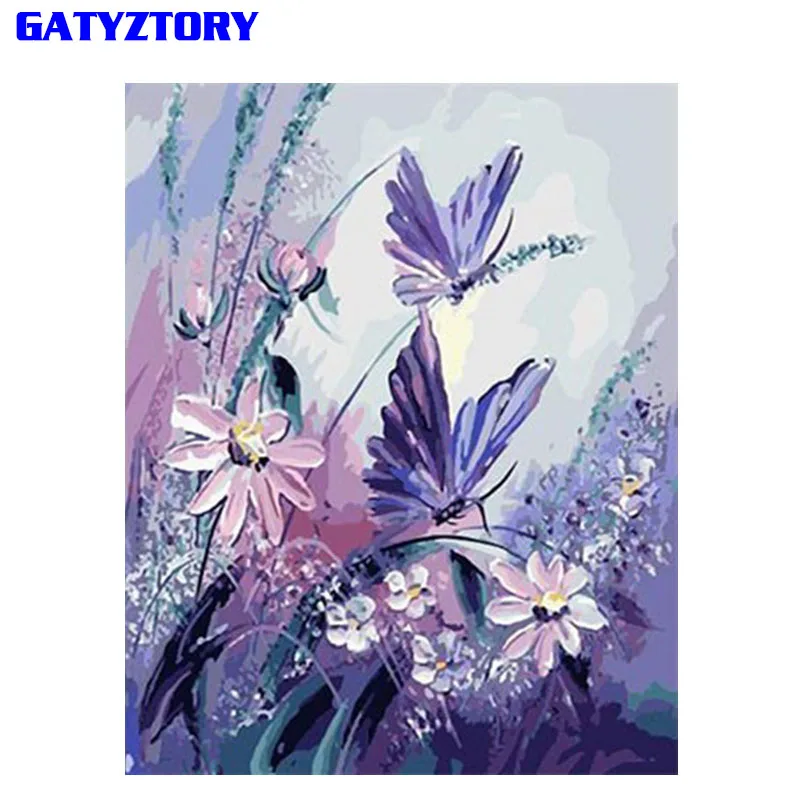 Бескаркасная фиолетовая бабочка DIY Набор для рисования по номерам Акриловая