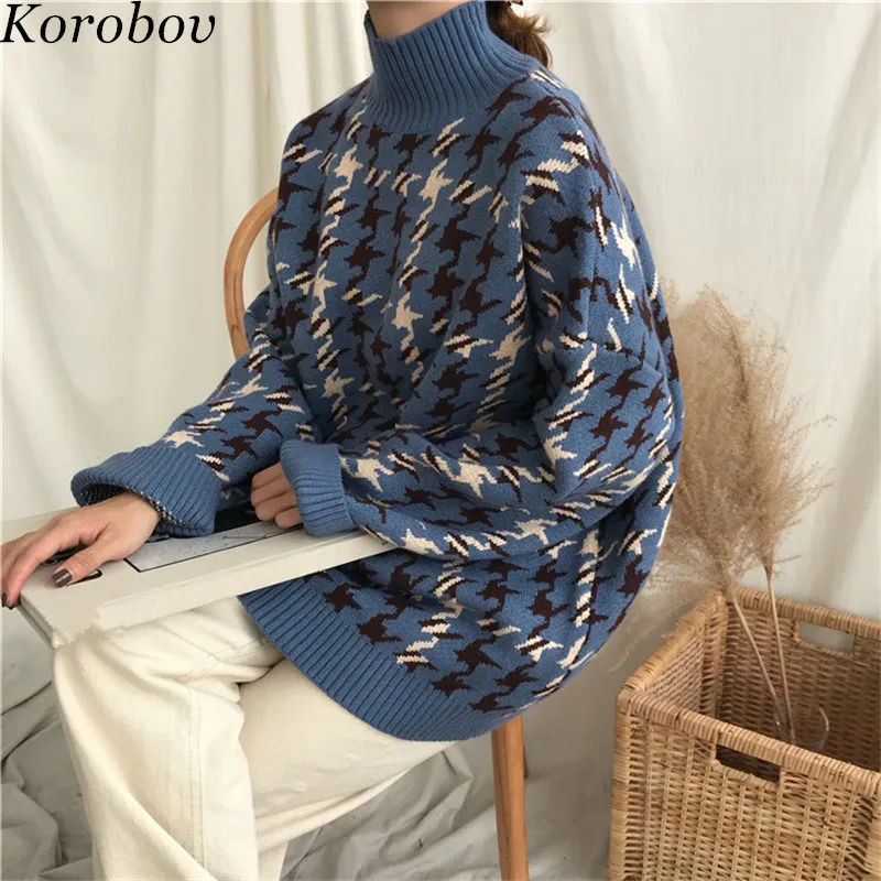 Korobov Turtleneck Plaid Patckwork Women Sweaters Loose Casual Pullover Jumper Kinted Korean Female Sweater 76473
Korobov Turtleneck Plaid Patckwork Women Sweaters Loose Casual Pullover Jumper Kinted Korean Female Sweater 76473