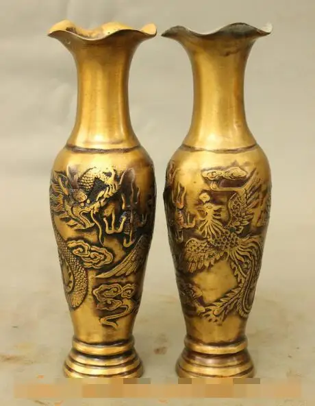 S06664 8 Chinese Bronze Auspicious Home Decoration Dragon Phoenix Statue Vases Pot Pair
S06664 8 Chinese Bronze Auspicious Home Decoration Dragon Phoenix Statue Vases Pot Pair