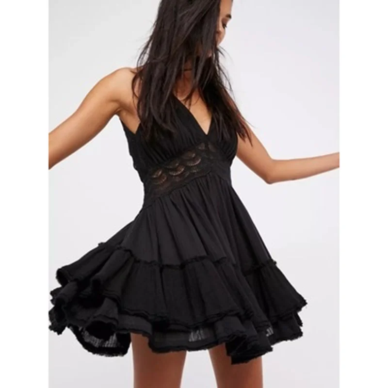 Summer Women Dress Ladies Patchwork Lace V Neck Backless Print Dress Female Sleeveless Spaghetti Strap Casual Party Dress 2019 
Summer Women Dress Ladies Patchwork Lace V Neck Backless Print Dress Female Sleeveless Spaghetti Strap Casual Party Dress 2019