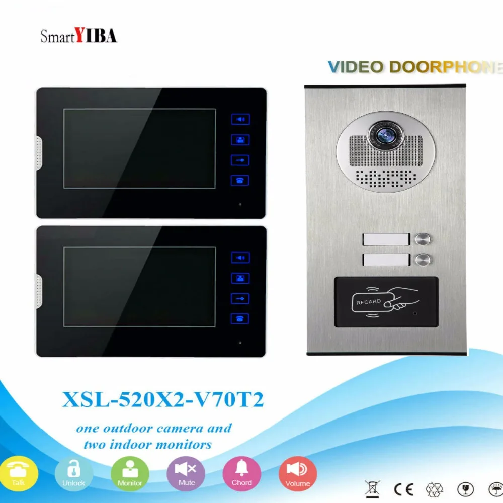 

SmartYIBA 2 Units Video Intercom Apartment Door Phone System Camera 7" Monitor video Doorbell withRFID Card Unlock for 2 Hous