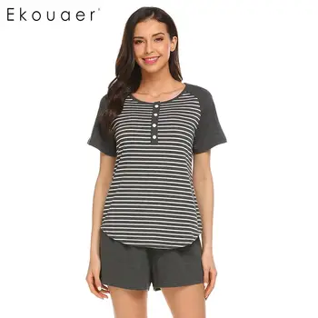 Ekouaer Women Casual Pajamas Sets O-Neck Striped Short Sleeve Sleepwear Top and Shorts Pijama Sets Casual Female Nihghtwear
Ekouaer Women Casual Pajamas Sets O-Neck Striped Short Sleeve Sleepwear Top and Shorts Pijama Sets Casual Female Nihghtwear