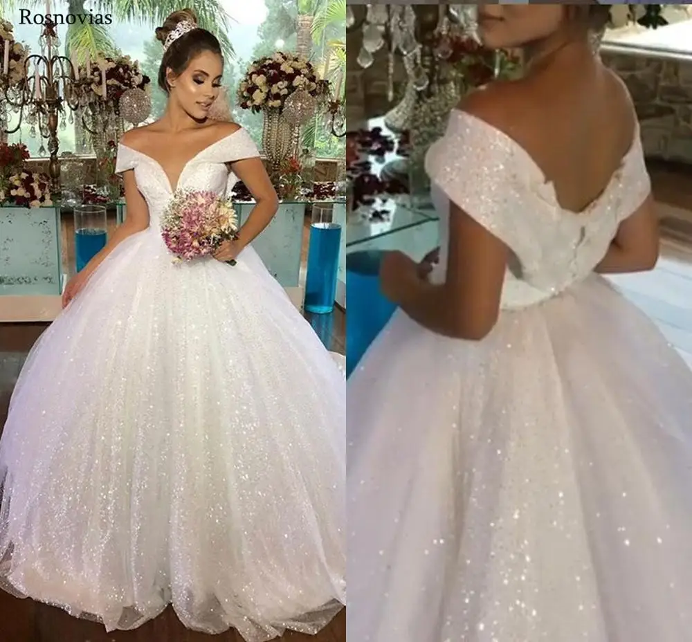 Sparkle Ball Gown Wedding Dresses 2019 Off Shoulder V Neck Lace-up Back Sweep Train Modest Bridal Gowns Vestido De Novia Custom
Sparkle Ball Gown Wedding Dresses 2019 Off Shoulder V Neck Lace-up Back Sweep Train Modest Bridal Gowns Vestido De Novia Custom