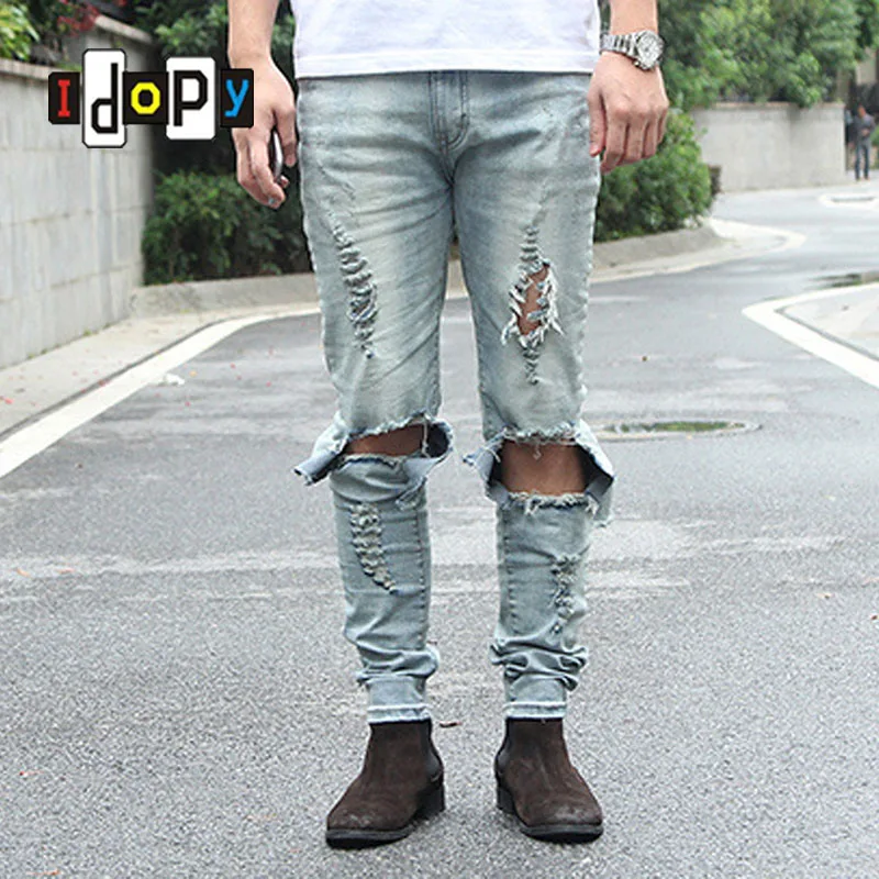 Idopy Cool Mens Hip Hop Skinny Pencil Denim Pants Destroyed Distressed Ripped Jeans With Holes For Male
Idopy Cool Mens Hip Hop Skinny Pencil Denim Pants Destroyed Distressed Ripped Jeans With Holes For Male