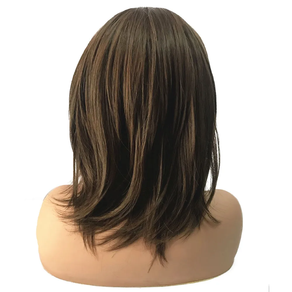 Strongbeauty Women Synthetic Wig Medium Length Straight Dark Brown Medium Auburn Layered Haircut Natural Wigs