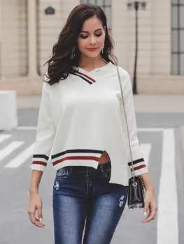 Women White Sweater Long Sleeve Asymmetrical Design Colorful Stripes Pullover V-neck Loose Top
Women White Sweater Long Sleeve Asymmetrical Design Colorful Stripes Pullover V-neck Loose Top
