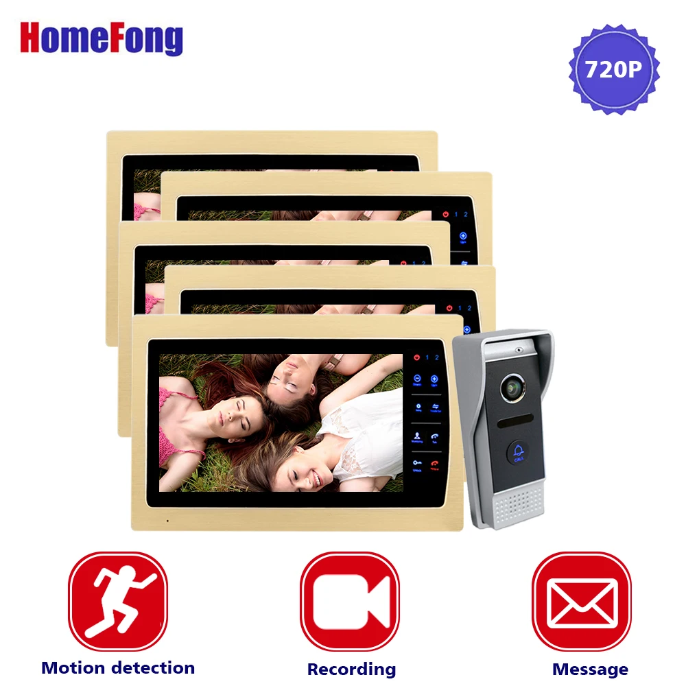 

Homefong 10 Inch AHD Wired Color Video Door Phone Video Doorbell Intercom System 720P HD 2.8MM Lens Golden Metal Motion Record