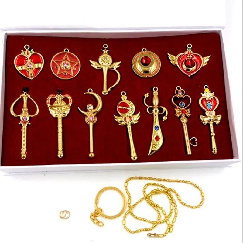 Hot Sale Sailor Moon Metal Alloy Keychain Necklace 12 Pendants Cosplay Prop Collection Set+Gift Box Golden Color
Hot Sale Sailor Moon Metal Alloy Keychain Necklace 12 Pendants Cosplay Prop Collection Set+Gift Box Golden Color