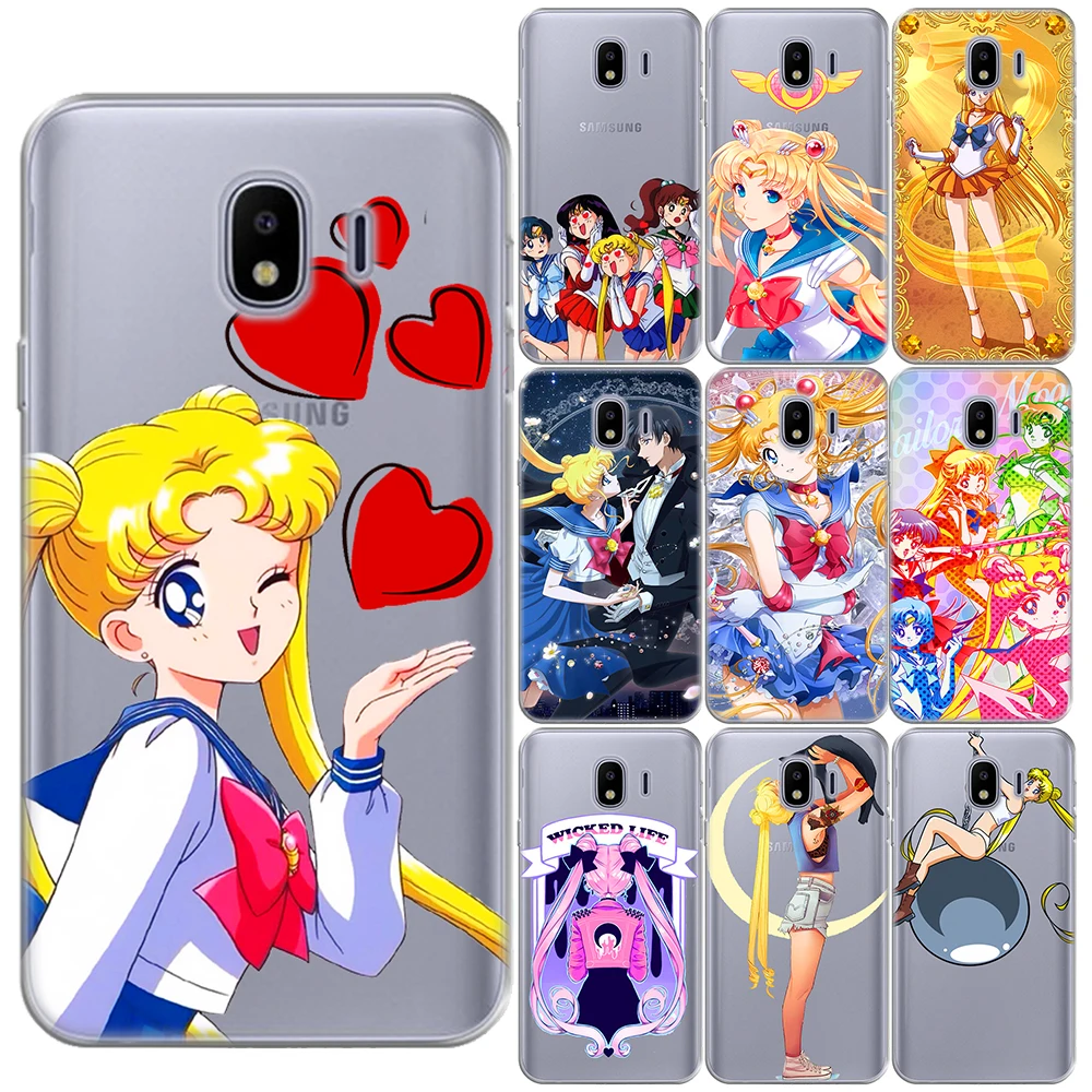 Мягкий чехол Kawaii Сейлор Мун для Samsung Galaxy J3 J7 J8 J6 J4 Plus 2018 J5 2016 2017 M10 M20 M30 J2 Prime