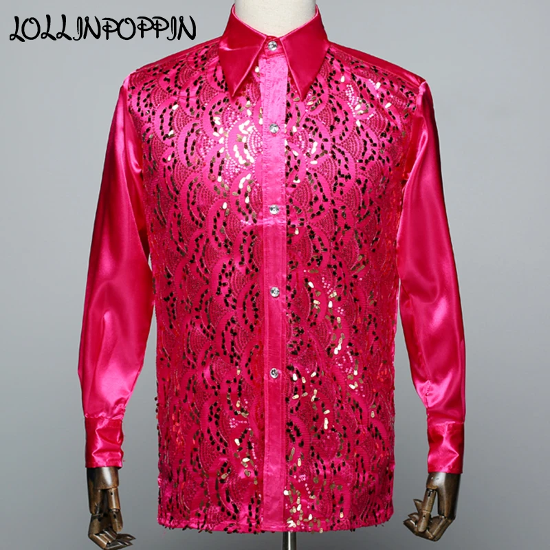 Long Sleeve Mens Sequin Shirt Turn Down Collar Stage Performance Shirts Single Breasted Emcee Compere Paillette Shirt
Long Sleeve Mens Sequin Shirt Turn Down Collar Stage Performance Shirts Single Breasted Emcee Compere Paillette Shirt
