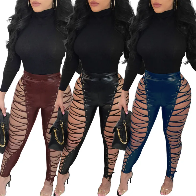 Women Eyelets PU Leather Pants Sexy Hollow Out Lace Up Black Bandage Slim High Waist Pants Hip Hop Long Pant Club Party Trousers
Women Eyelets PU Leather Pants Sexy Hollow Out Lace Up Black Bandage Slim High Waist Pants Hip Hop Long Pant Club Party Trousers