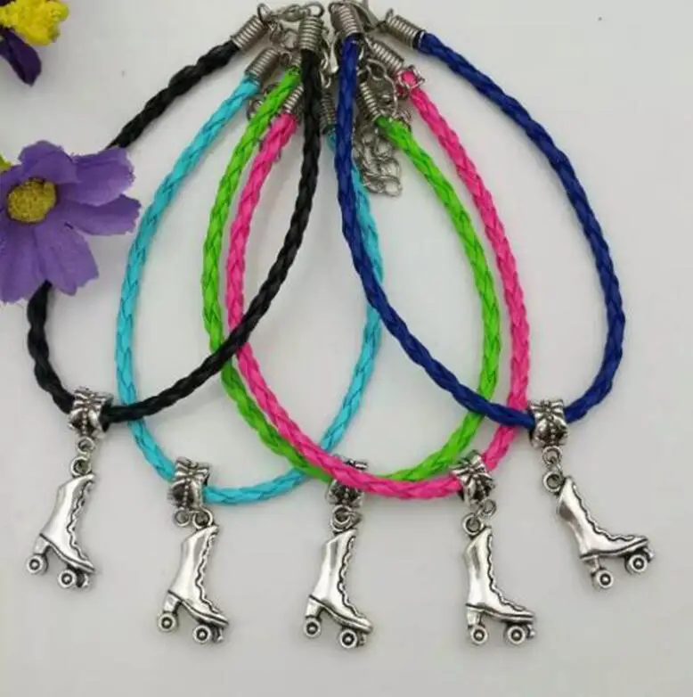 Antique Silver Skates Roller Skating Shoes Dangle Bead Pendant Mixed Color Leather Braided Rope Bracelets&Bangles Womens Jewelry
Antique Silver Skates Roller Skating Shoes Dangle Bead Pendant Mixed Color Leather Braided Rope Bracelets&Bangles Womens Jewelry
