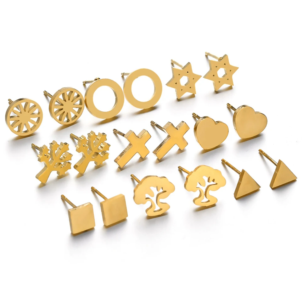 Stainless Steel Gold Life Tree David Star Cross Charm Stud Earrings Set for Women Simple Geometric Triangle Square Stud Earrings
Stainless Steel Gold Life Tree David Star Cross Charm Stud Earrings Set for Women Simple Geometric Triangle Square Stud Earrings