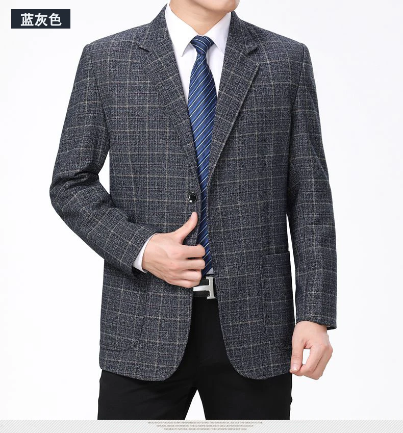 WAEOLSA Spring Autumn Men Plaid Blazers Blue Gray Suit Jackets Man Elegance Blazer Hombre Check Texture Tailored Jackets Male Outfits (8)