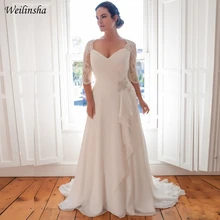 Weilinsha Cheap Plus Size Wedding Dress Half Sleeve Lace Chiffon