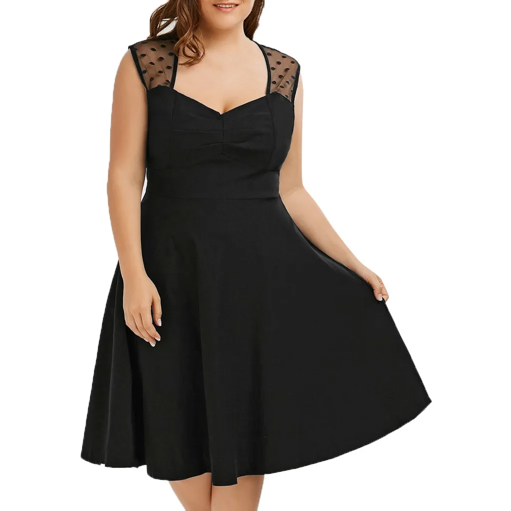 Women Summer Dress Plus Size V-neck Sexy Sleeveless Polka Dot Mesh Pleated Slim Dress vestidos de fiesta de noche
Women Summer Dress Plus Size V-neck Sexy Sleeveless Polka Dot Mesh Pleated Slim Dress vestidos de fiesta de noche